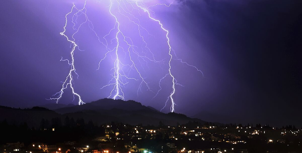 Lightning strikes in the area of Sugarloaf Ridge State Park, Thursday, Sept. 9, 2021, near Santa Rosa, Calif. (Kent Porter/The Press Democrat via AP)