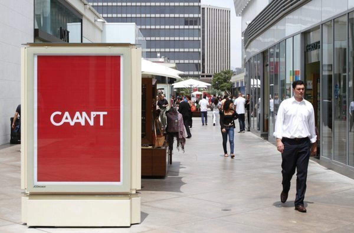The Westfield Century City mall has been plastered with advertisements -- several dozen -- that poke fun at talent agency CAA. The ads say "CAAN'T" and are written in the iconic CAA font and color.