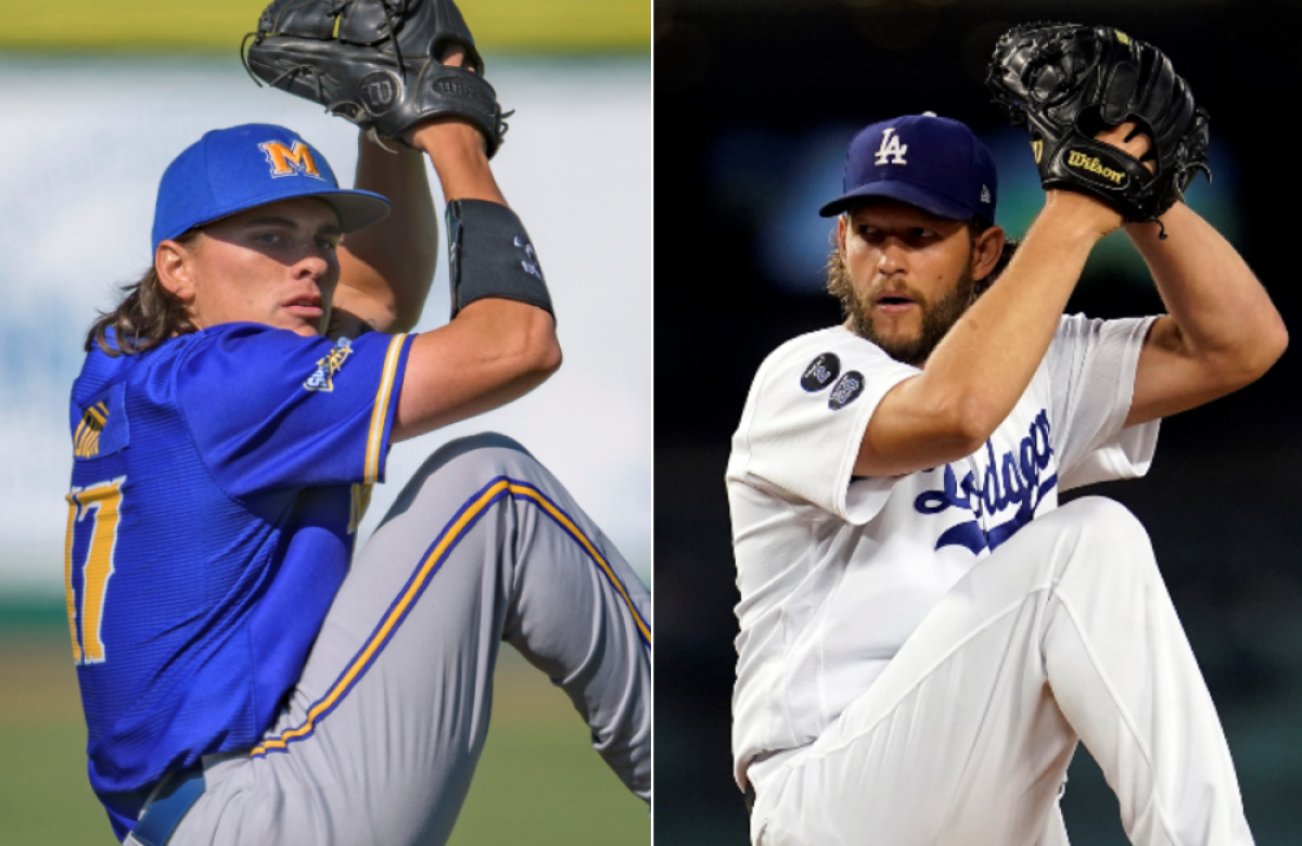 Former McNeese State pitcher Will Dion, left, is shown in a split image with Dodgers pitcher Clayton Kershaw