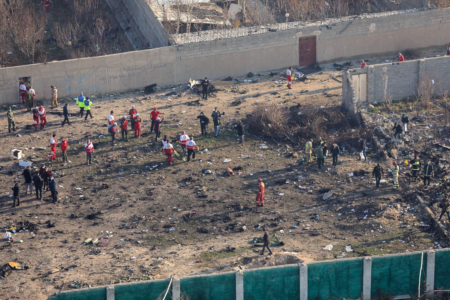An aerial view of the scene of the plane crash.