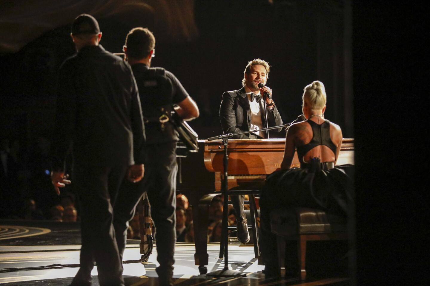 A view from backstage of Bradley Cooper and Lady Gaga performing "Shallow" at the 91st Academy Awards on Sunday.