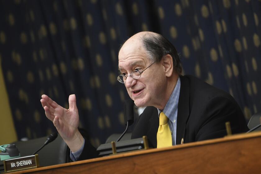 Rep. Brad Sherman, D-Calif., questions witnesses before a House Committee on Foreign Affairs hearing looking into the firing of State Department Inspector General Steven Linick, Wednesday, Sept. 16, 2020 on Capitol Hill in Washington. (Kevin Dietsch/Pool via AP)