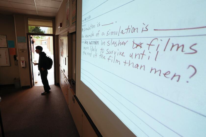 San Gabriel, CA, Wednesday, March 13, 2024 - The University of California is weighing what kind of data science classes can count as math for admission, a controversial issues many STEM faculty who want rigorous standards against equity advocates who say alternative pathways to the algebra-calculus track such as data science will benefit more diverse students. Scenes from a data science class tomorrow at San Gabriel High School. (Robert Gauthier/Los Angeles Times)