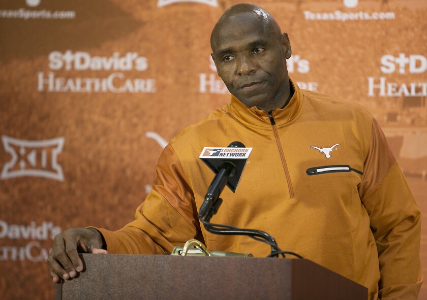 Texas Coach Charlie Strong addresses his coaching status during his weekly media availability on Nov. 21.