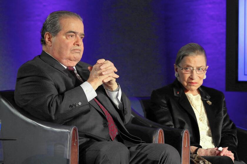 Supreme Court Justices Antonin Scalia and Ruth Bader Ginsburg in April 2014. "What’s not to like?" Scalia said of Ginsburg earlier this year. "Except her views on the law."