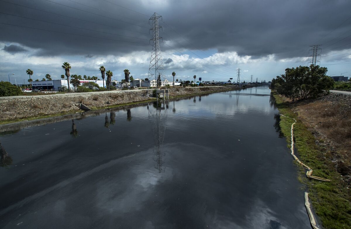 The Dominguez Channel in Carson as seen from Avalon Boulevard. 