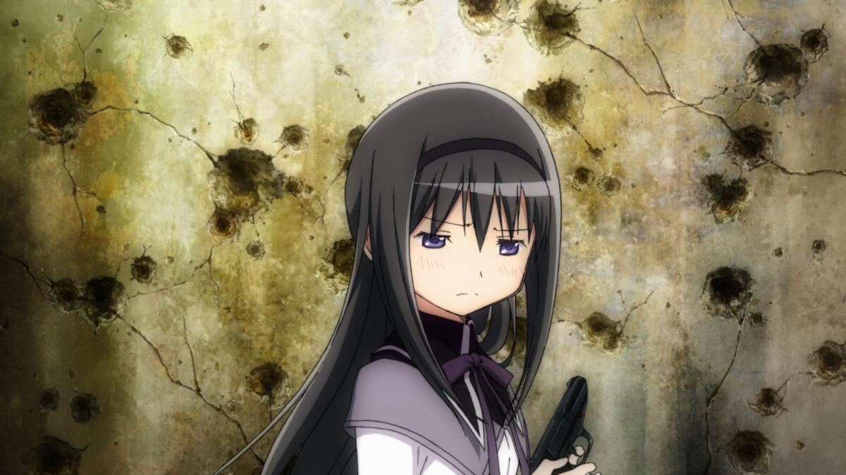 An animated girl holds a gun 