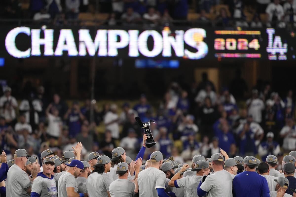 Los Angeles Dodgers celebrate their win again 