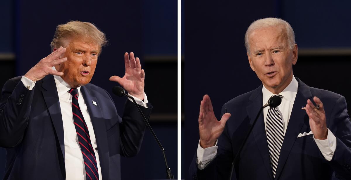 Side-by-side head and shoulder shots of Trump and Biden