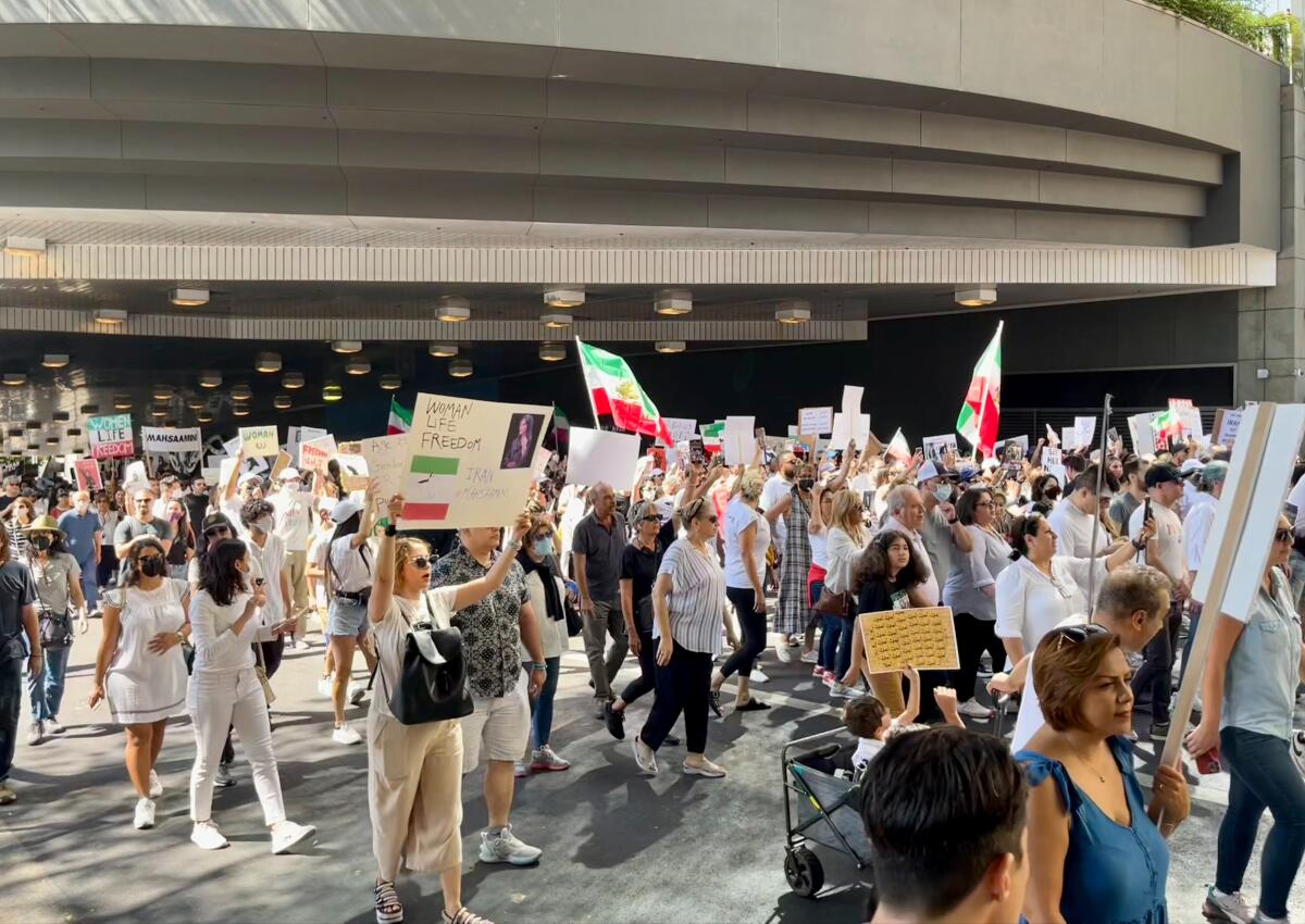 Iranian protests in Pershing Square in downtown Los Angeles.