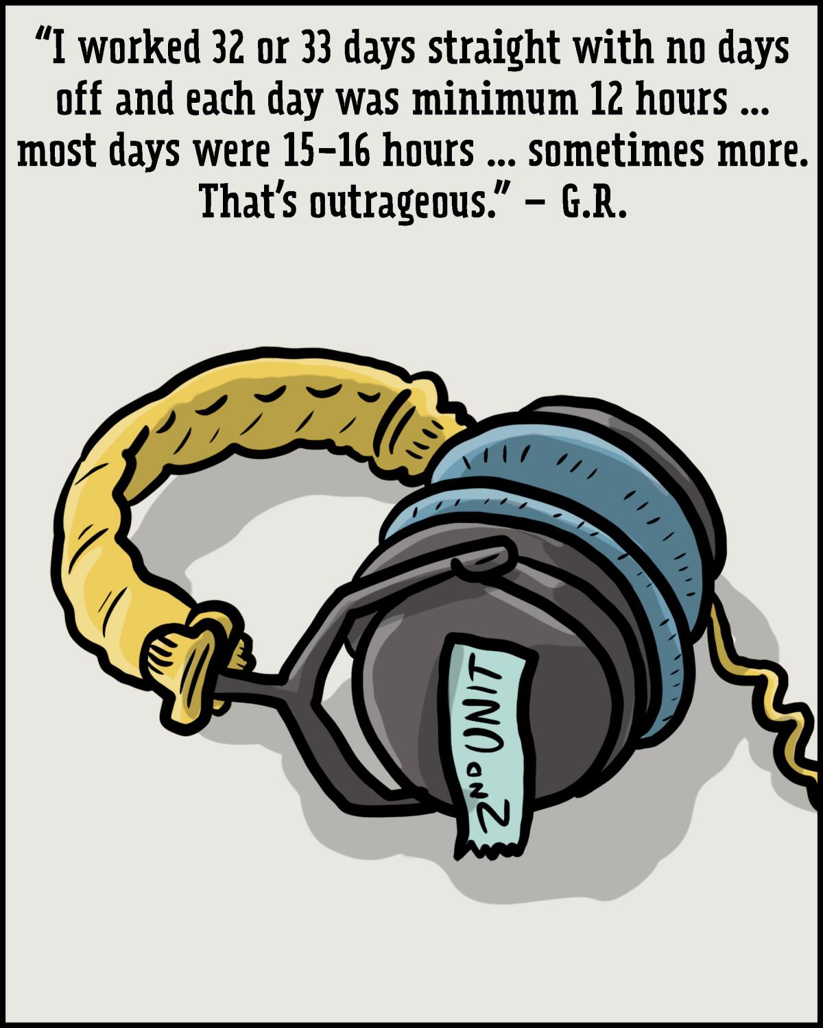 An illustration of professional-quality headphones that say "2nd Unit" on them. 
