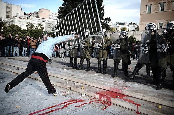 Rioting in Greece - steel barricade