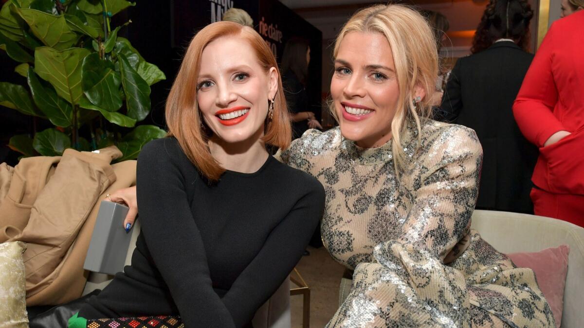 Jessica Chastain, left, and Busy Philipps at Marie Claire's Change Makers event on Tuesday.