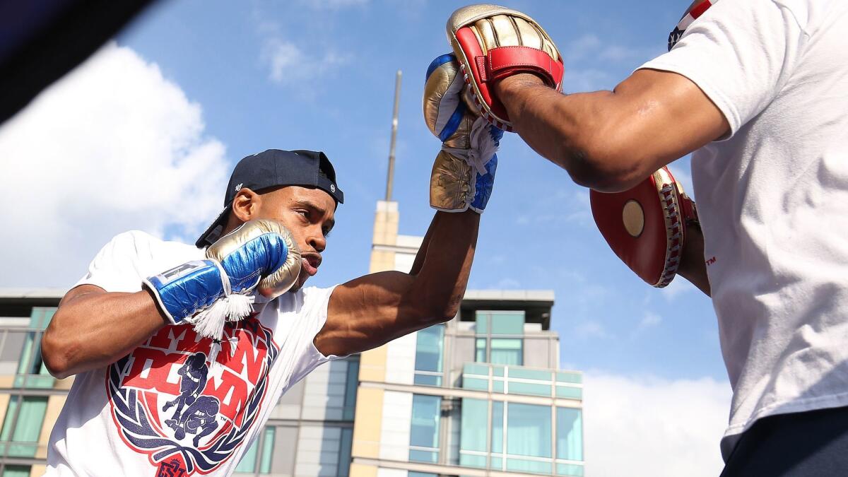 Errol Spence works out at the Peace Gardens in Sheffield, England, on May 24.