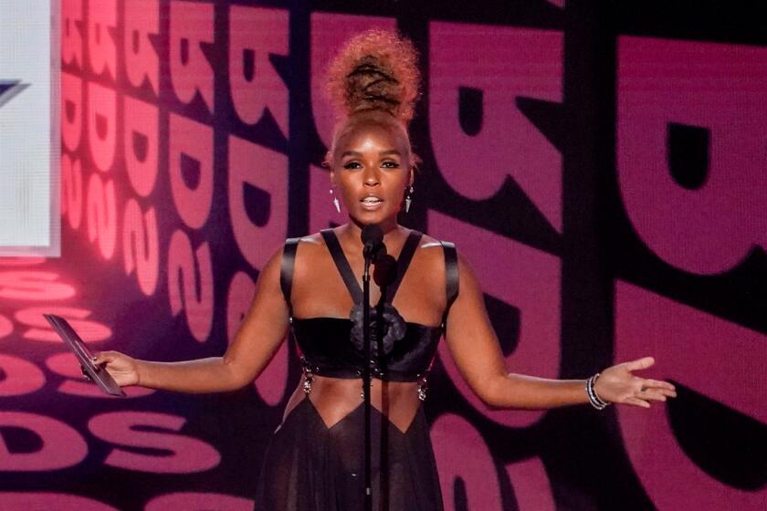 Janelle Monae presents the award for female R&B/pop artist at the 2022 BET Awards on Sunday