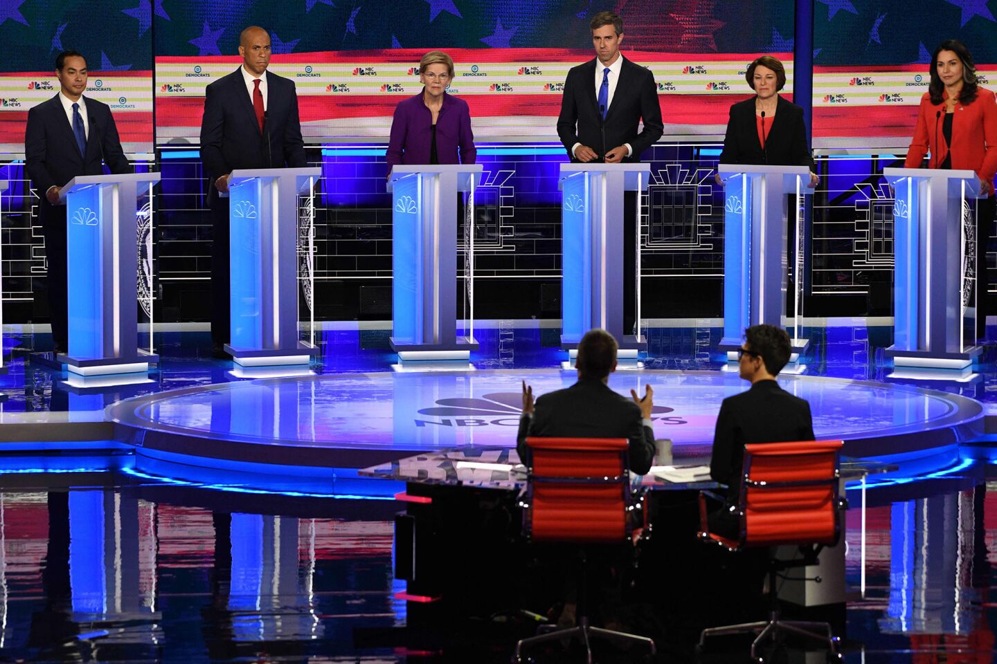 Moderators question Democrats on Night 1 of the party's presidential primary debate.