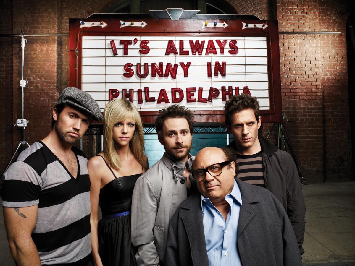 The "It's Always Sunny in Philadelphia" cast, from left: Rob McElhenney, Kaitlin Olson, Charlie Day, Danny DeVito and Glenn Howerton.