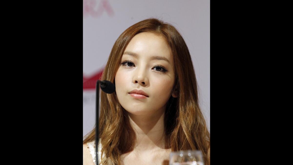 Goo Hara attends a news conference in Singapore in 2012.