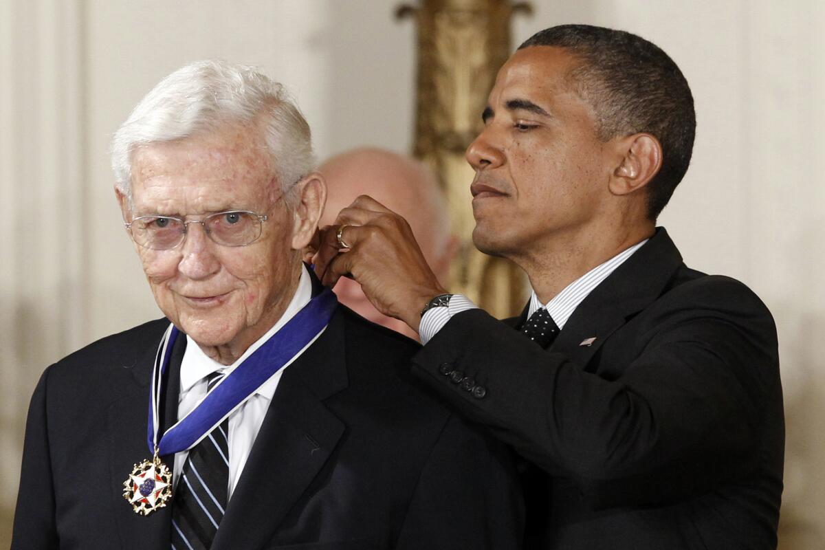John Doar receives the Presidential Medal of Freedom from President Obama during a White House ceremony in May 2012.