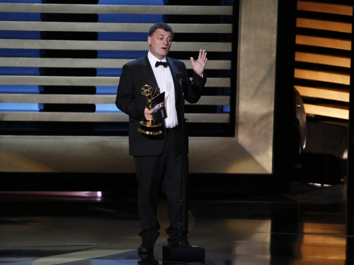 Steven Moffat accepts his Emmy for writing "Sherlock: His Last Vow."