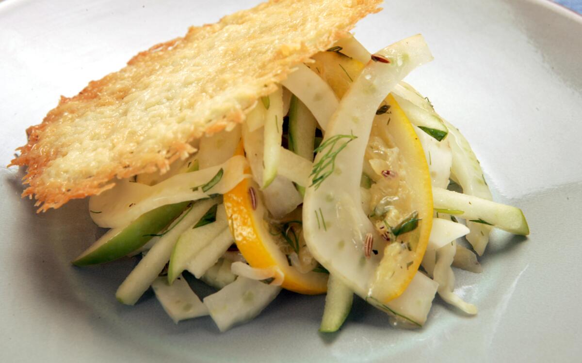 Frico with fennel-apple slaw