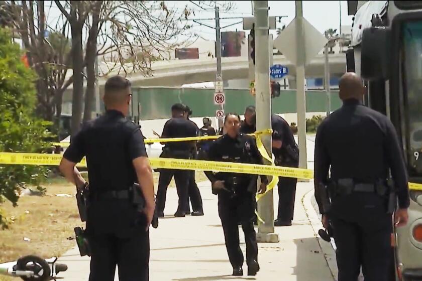 A man was stabbed either on or near a Metro bus in the University Park area of Los Angeles early Friday afternoon, the latest in a series of high-profile attacks. The attack was reported at about 12:35 p.m., and officers responded to the intersection of Adams Boulevard and Figueroa Way, where they found a man who had been cut, according to Officer Miller of the Los Angeles Police Department.
