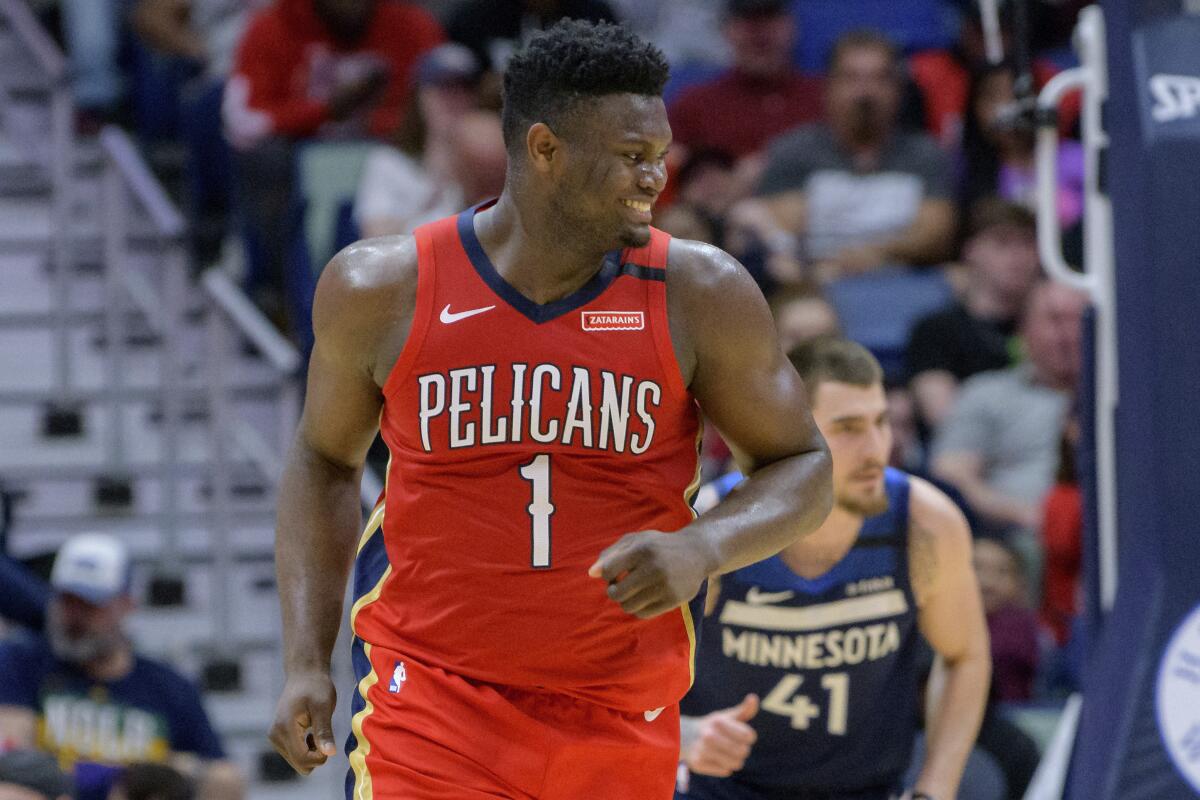 New Orleans Pelicans forward Zion Williamson smiles after a dunk March 3, 2020