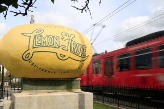 Lemon Grove lemon sits at the intersection of Broadway and Lemon Grove Avenue