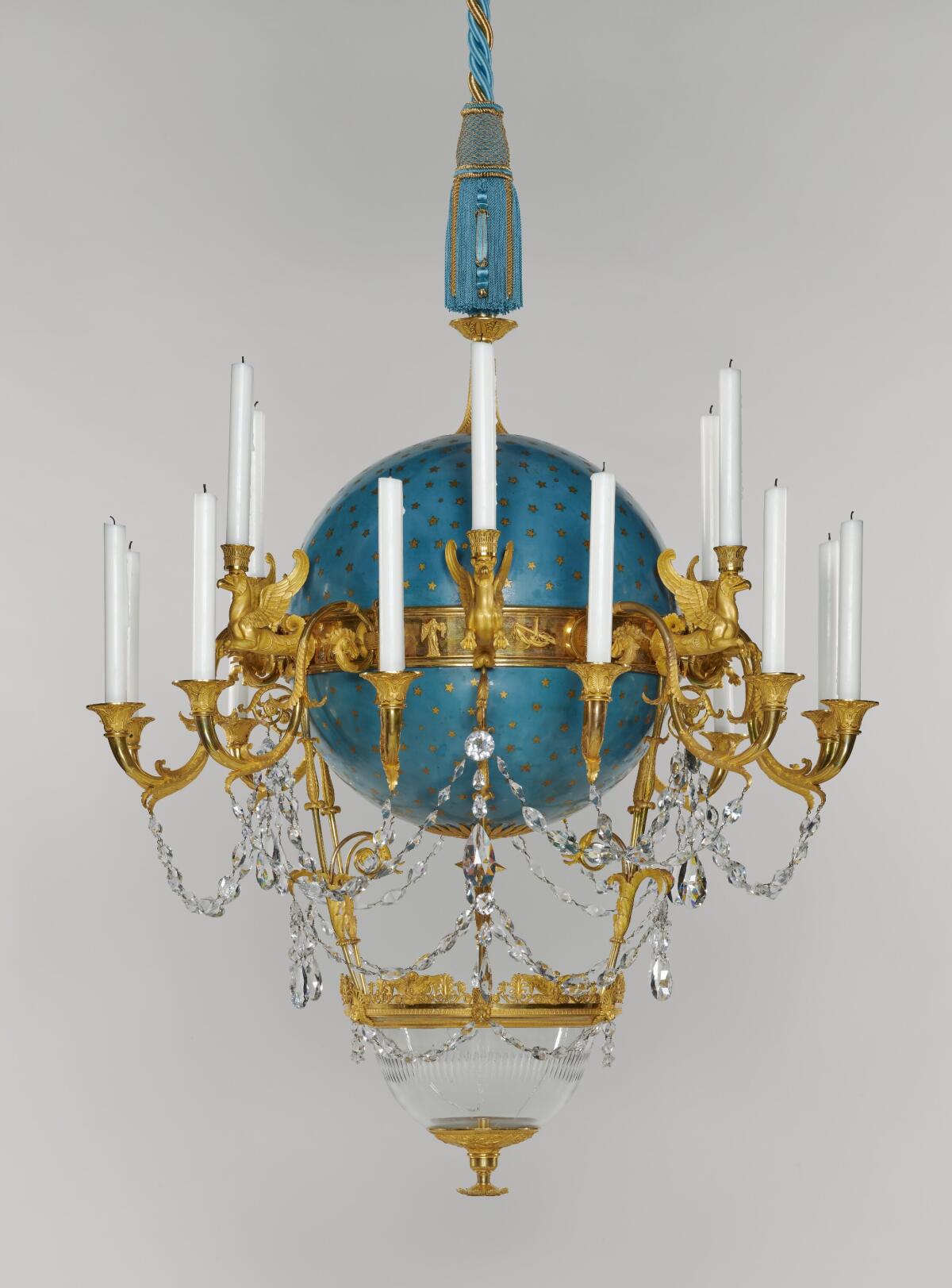 Gérard Jean Galle, “Chandelier,” around 1818–1819, gilt bronze and tin, glass, painted copper