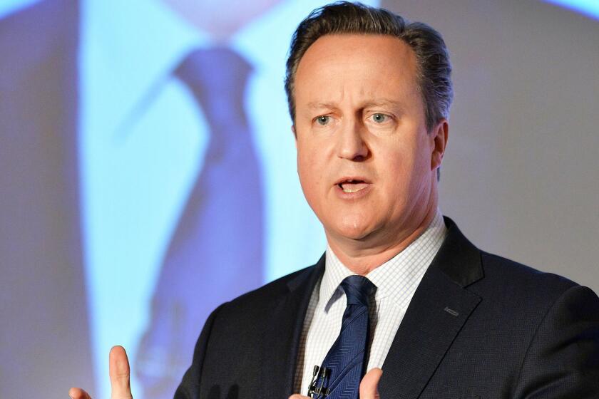 British Prime Minister David Cameron speaks at the Conservative Party's spring forum in London on April 9, 2016.