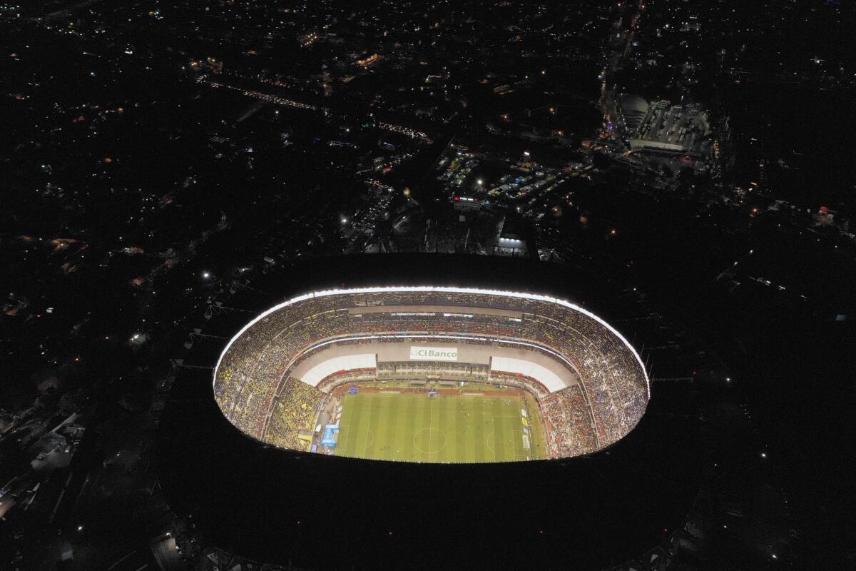 TOPSHOT - Aereal view of Azteca Stadium during the second round of final of the Mexican Apertura 2019 tournament football match between America and Monterrey at the Azteca stadium on December 29, 2019, in Mexico City. (Photo by ALFREDO ESTRELLA / AFP) (Photo by ALFREDO ESTRELLA/AFP via Getty Images) ** OUTS - ELSENT, FPG, CM - OUTS * NM, PH, VA if sourced by CT, LA or MoD **