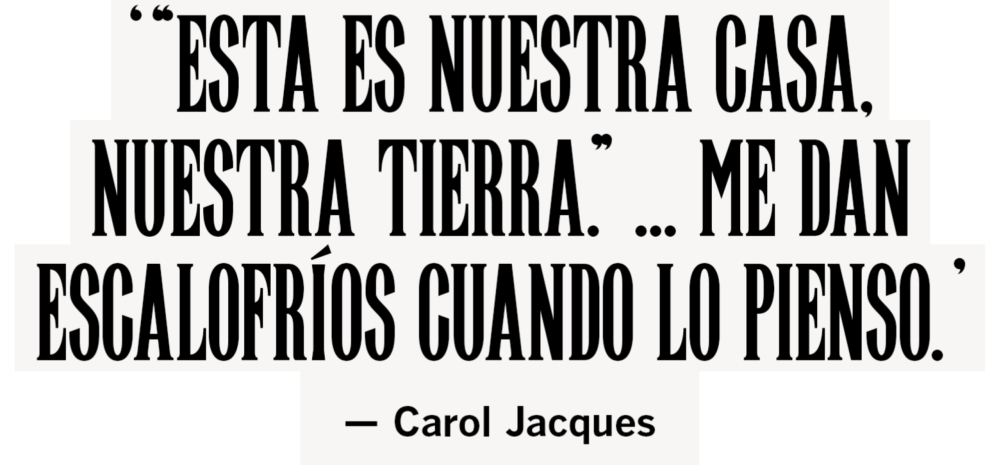 ‘ “Esta es nuestra casa, nuestra tierra.” ... Me dan escalofríos cuando lo pienso. ’ Carol Jacques