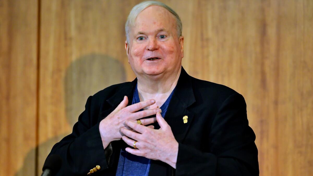 Pat Conroy speaks at the Hollings Library in Columbia, S.C. in 2014. Conroy announced last month that he had pancreatic cancer.