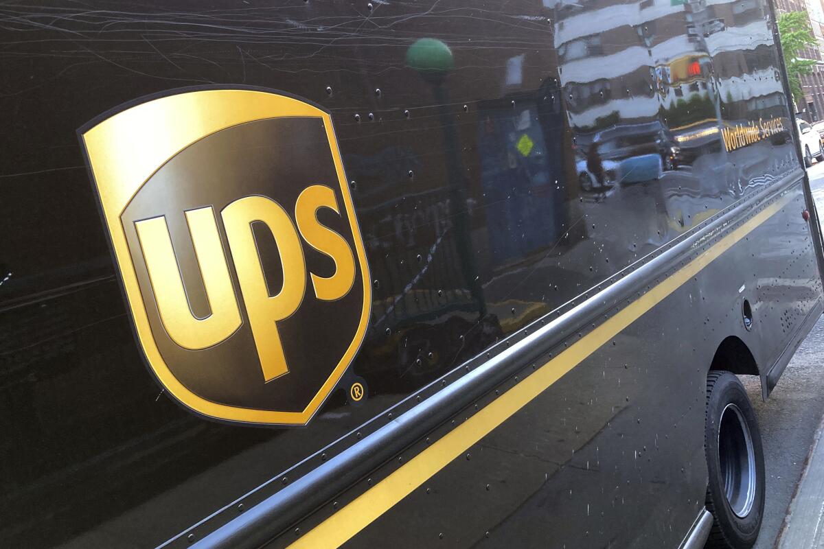A United Parcel Service truck parked on a New York street