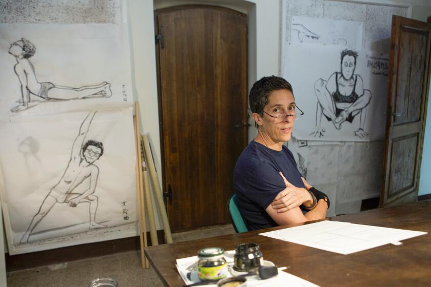 Alison Bechdel in her studio at an artist residency at Civitella Ranieri in Italy.