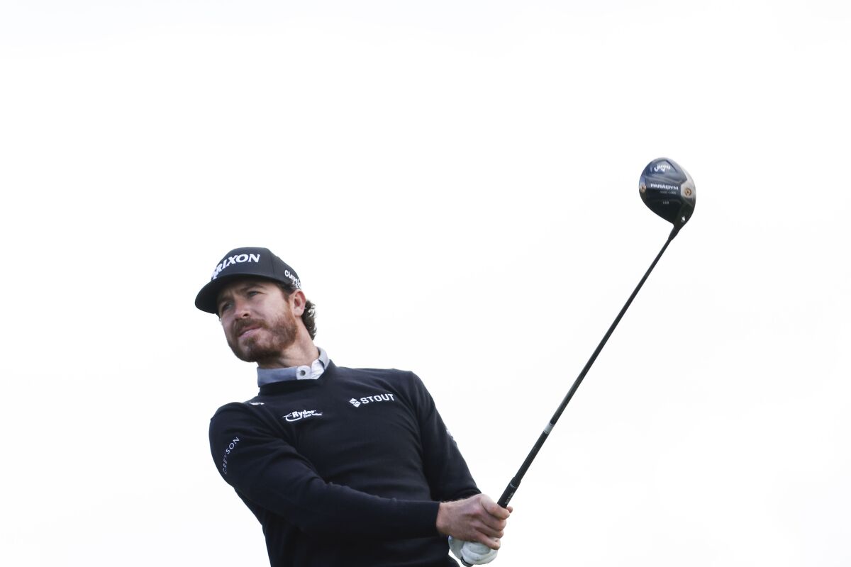 Sam Ryder, the leader the first three rounds of the Farmers Insurance Open, tees off on sixth hole during final round.
