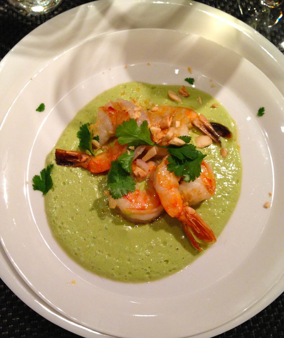 Shrimp in Simple Green Almond Sauce from Rick Bayless' "Mexico: One Plate at a Time," an ideal match with Guigal's sumptuous Condrieu