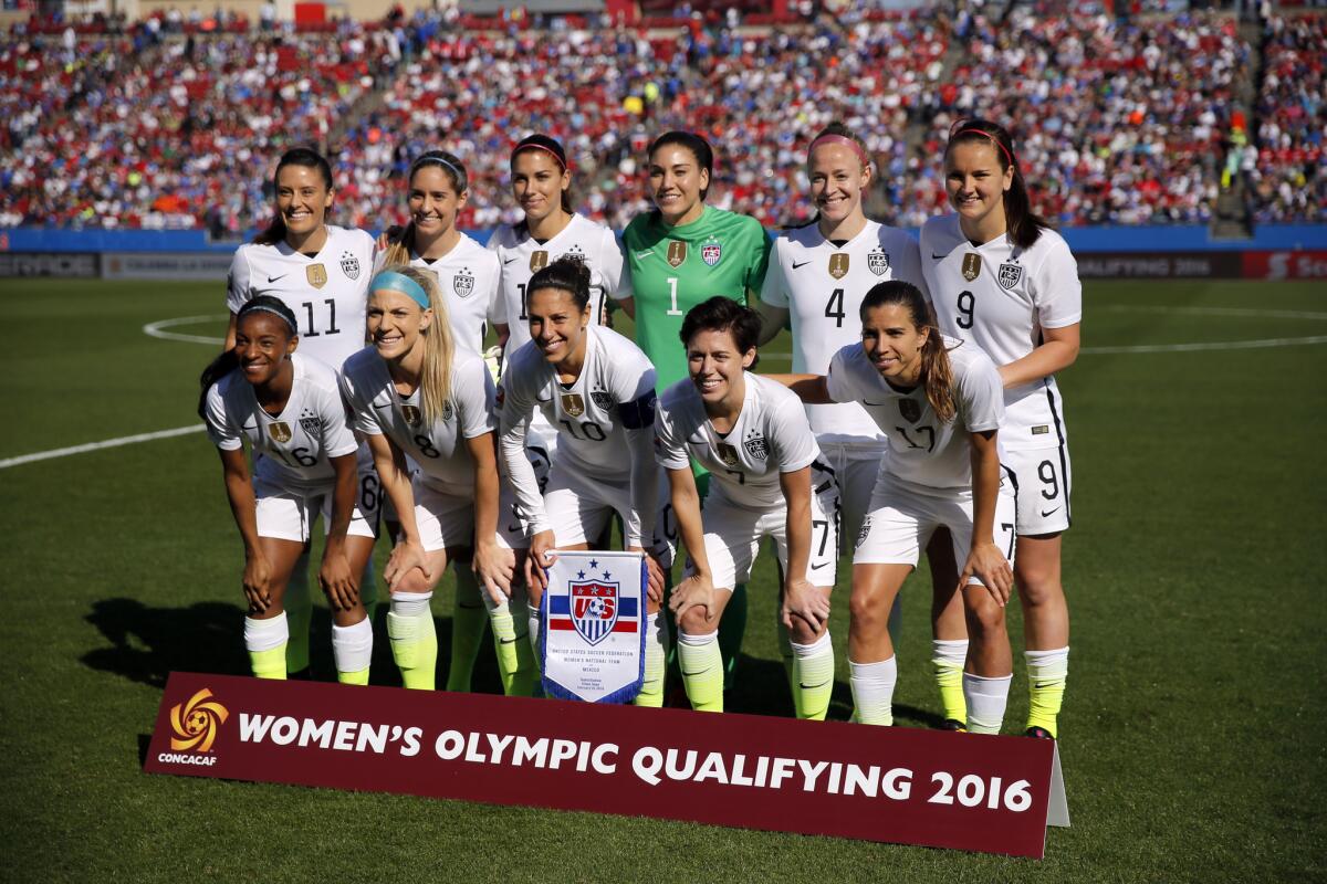 The U.S. women's team poses for a photo before a CONCACAF Olympic qualifying match against Mexico on Feb. 13.