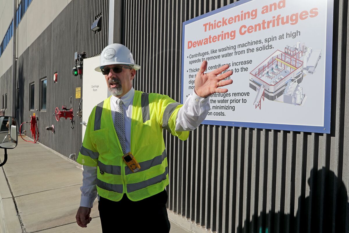 O.C. Sanitation District Assistant General Manager Rob Thompson during a tour of the Fountain Valley facility Wednesday. 