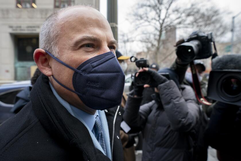 Michael Avenatti arrives to Federal court in Manhattan, Monday, Jan. 24, 2022, in New York. Avenatti, the once high-profile California attorney who regularly taunted then-President Donald Trump, was introduced to prospective jurors who will decide whether he cheated porn star Stormy Daniels out of hundreds of thousands of dollars. (AP Photo/John Minchillo)