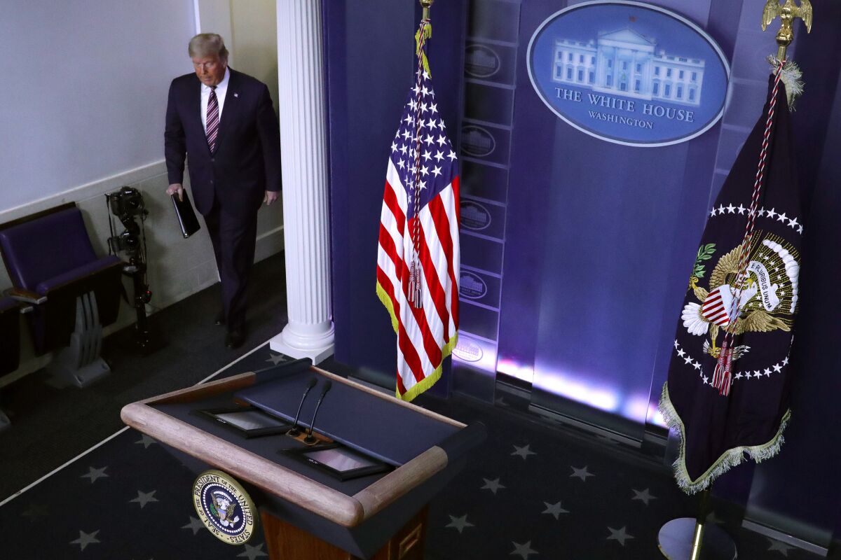 President Trump arrives to speak in the White House media briefing room Nov. 5. 