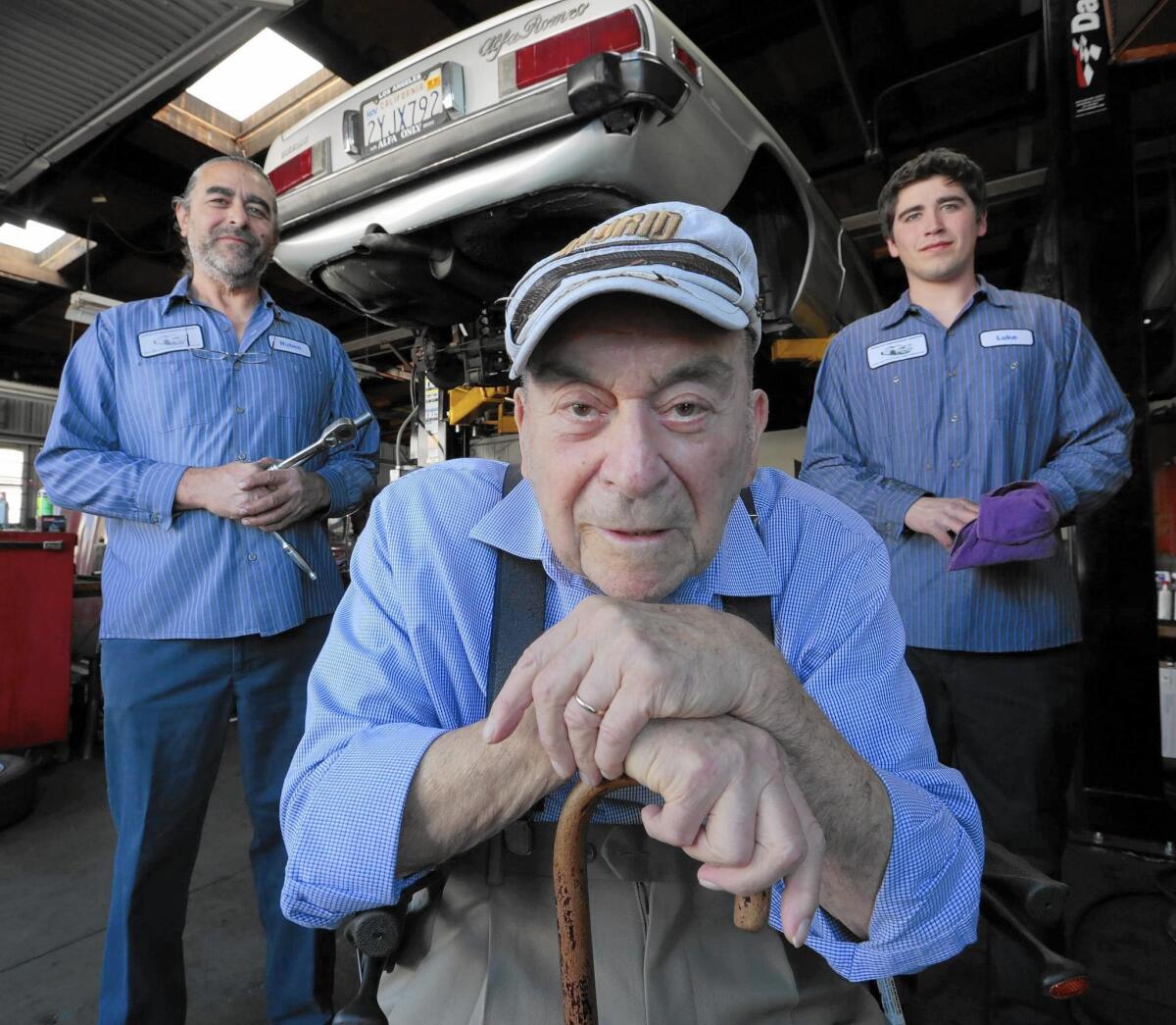 Arnold Badano, center, opened his auto repair shop in Glendale in 1975 and has been a window to the economy ever since. His son Ruben, left, and grandson Luke are now running the business.