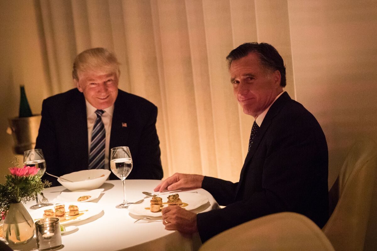 President-elect Donald Trump and Mitt Romney dine at Jean-Georges restaurant in New York.