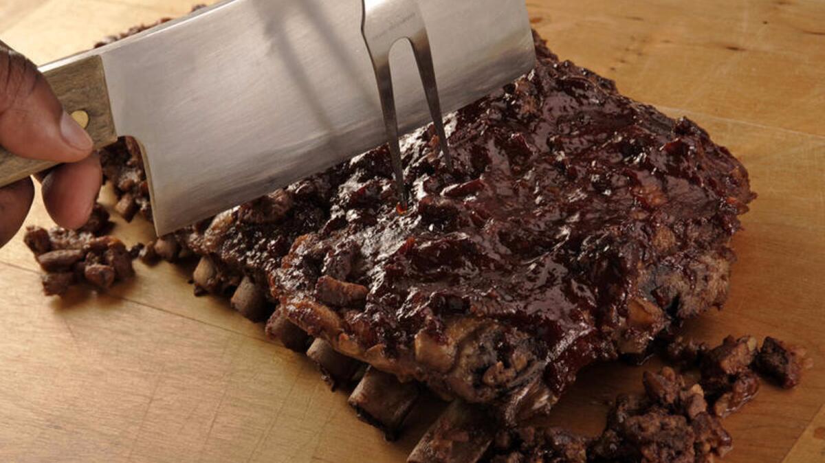 Pecan-crusted spareribs with Kentucky bourbon barbecue sauce.