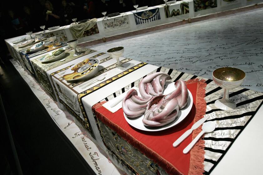 New York, UNITED STATES: Detail of "The Dinner Party" (1979) by American artist Judy Chicago, on permanent display, 22 March 2007, in the newly opened Elizabeth A. Sackler Center for Feminist Art at the Brooklyn Museum in the Brooklyn borough of New York. "Global Feminisms" the inaugural exhibit of the first public art space in the US for feminist art opens 23 March. AFP PHOTO/Stan HONDA (Photo credit should read STAN HONDA/AFP via Getty Images)