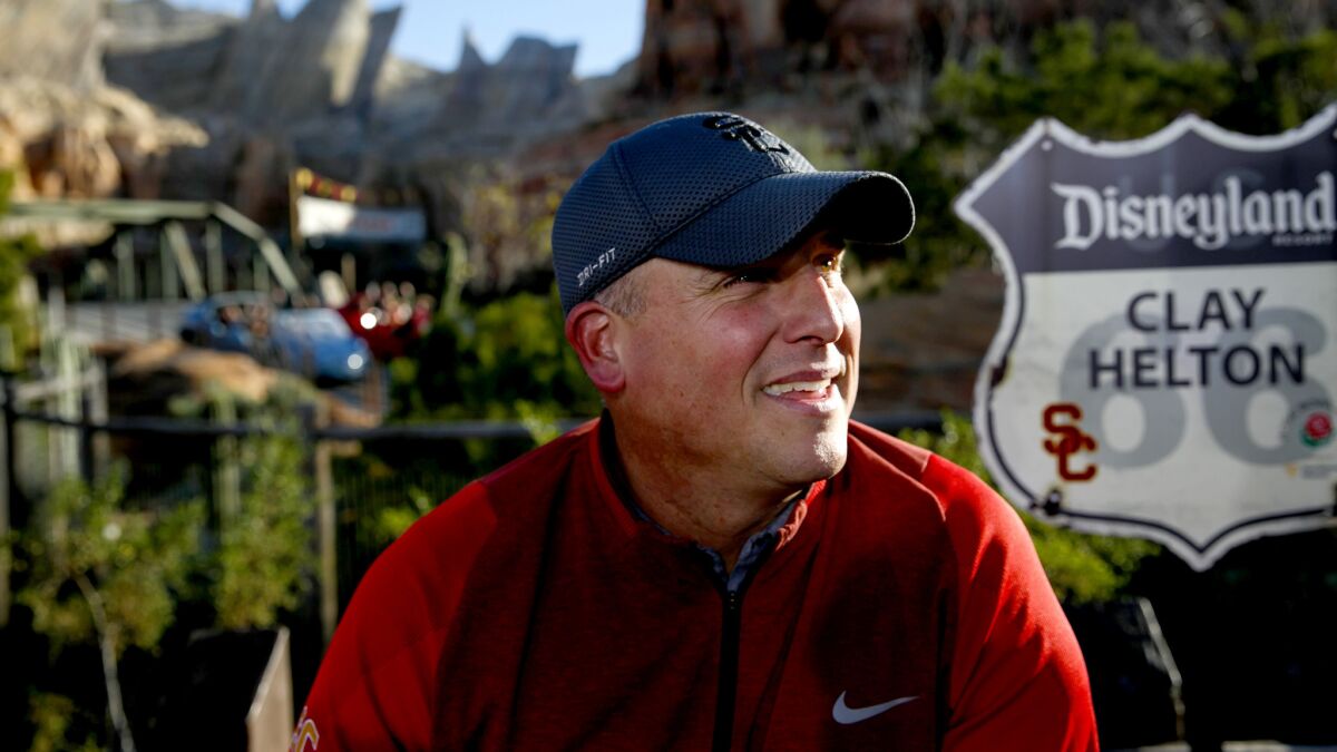 Coach Clay Helton and the USC team enjoyed a day at Disneyland on Tuesday.