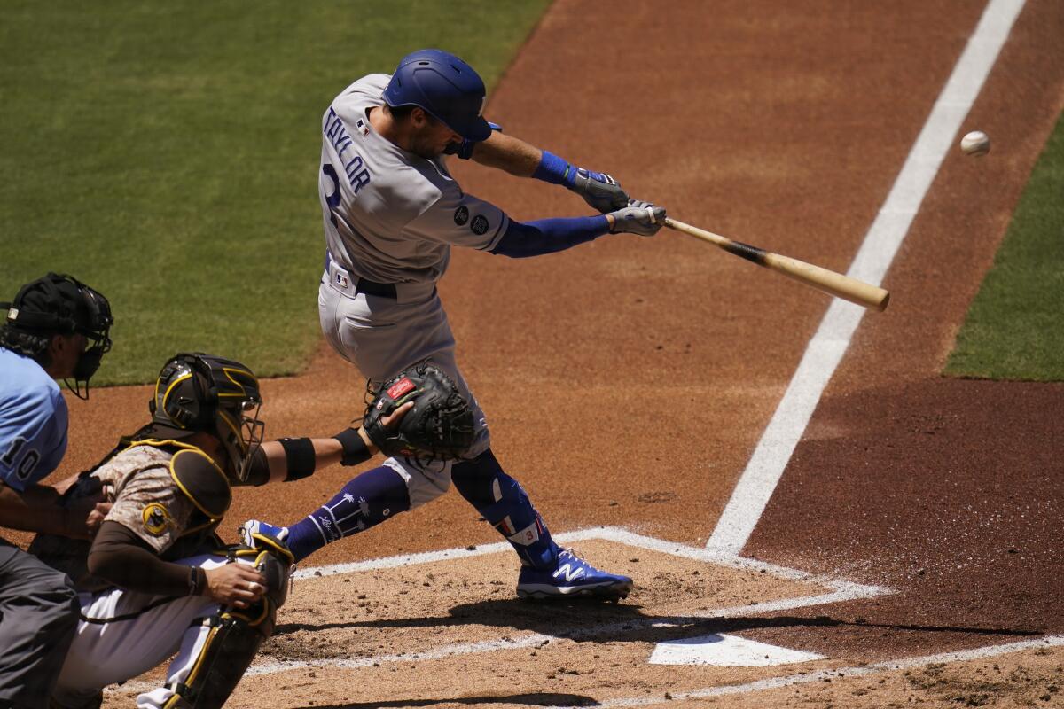 Dodgers center fielder Chris Taylor hits a two-run home run.