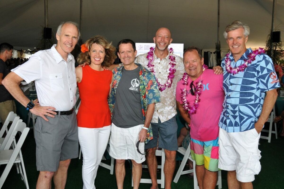 From left, Dr. Carl June, Dr. Catriona Jamieson, Dr. Scott Lippman, Larz Lock, Peter "P.T." Townend and Sam Armstrong