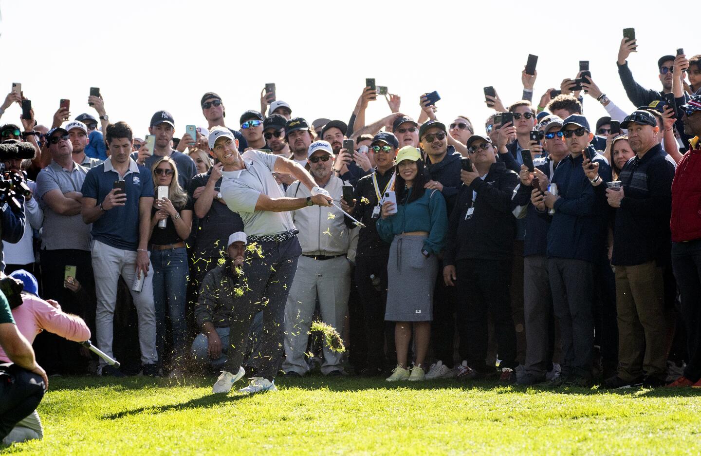 Rory McIlroy hits out of the rough on 18th hole during the third round of the Genesis Invitational at Riviera Country Club on Feb. 15, 2020.