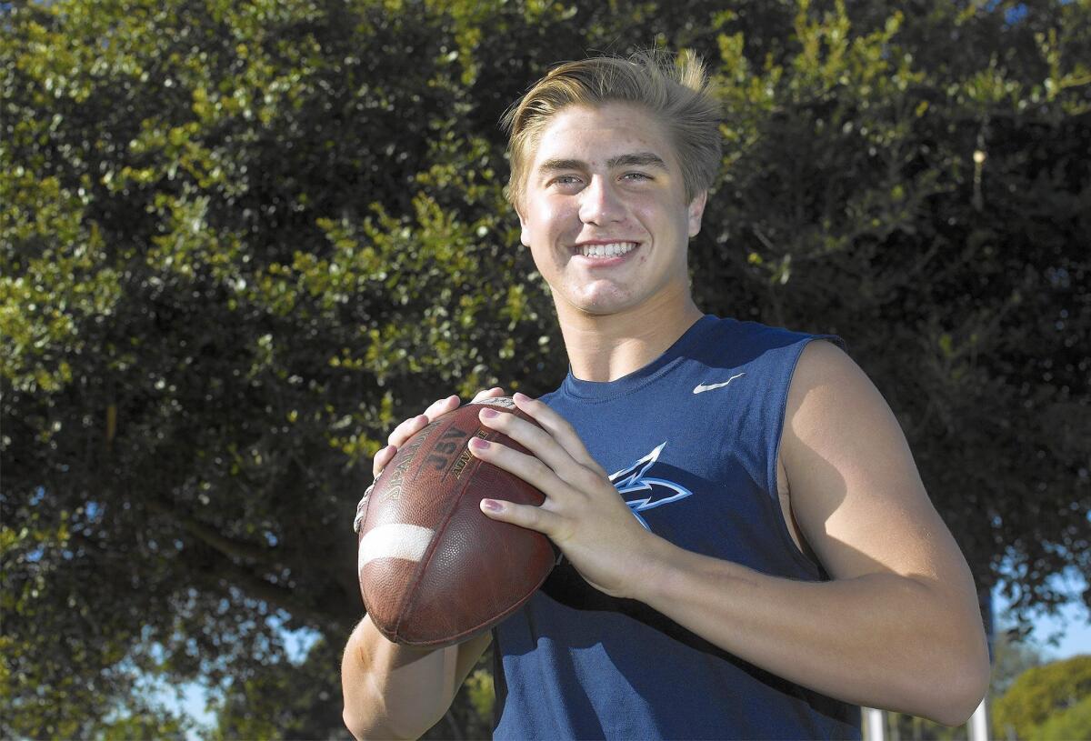 Corona del Mar High junior quarterback Chase Garbers is the Daily Pilot High School Football Player of the Week. He threw five touchdown passes in a win against Irvine and set a new school single-season record with 28 TD passes. He also tied the state record of best perfect passing performance in a game, 23 for 23, and he set a CIF Southern Section record for most consecutive completions during a game.